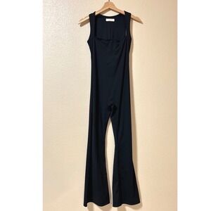 Qinsen Size S Jumpsuit Black Flare Leg Square Neck Sleeveless Activewear Bootcut